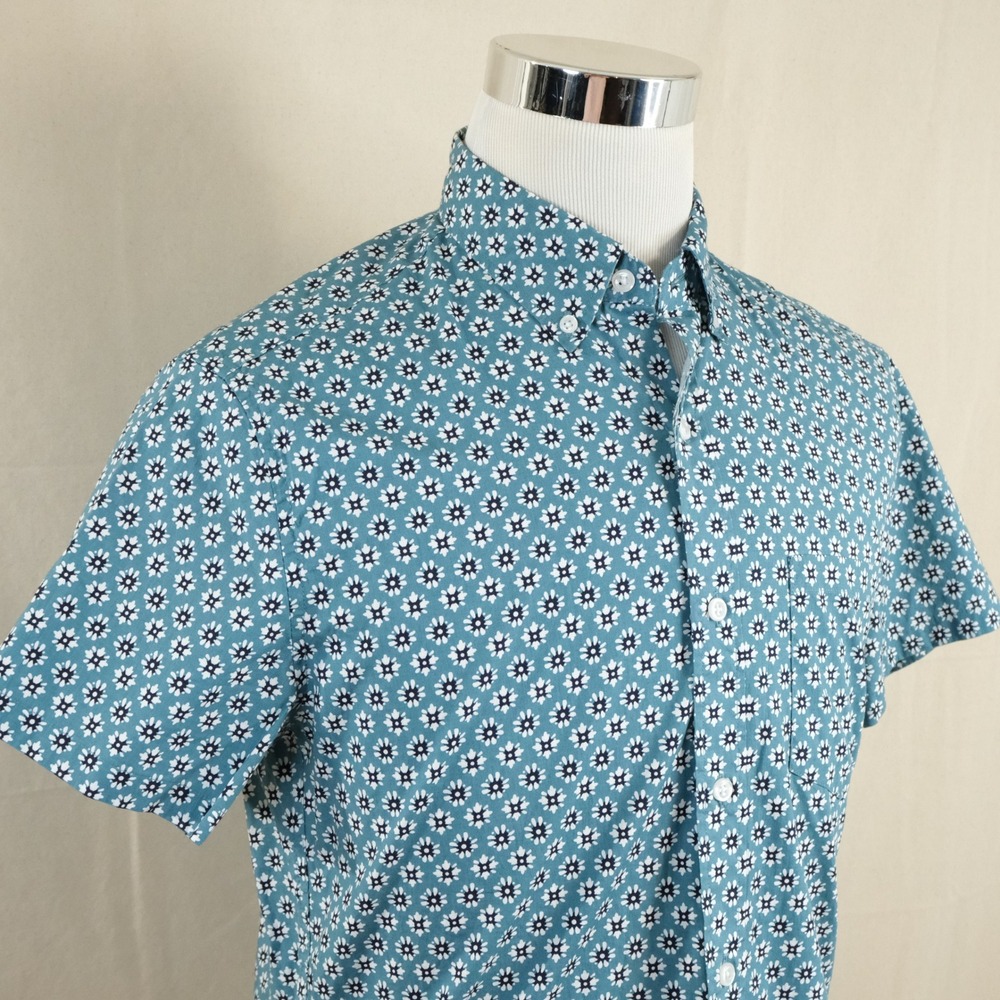 NEW J.Crew Medium Flex Washed Shirt Teal Floral Short Sleeve Button Down Mens